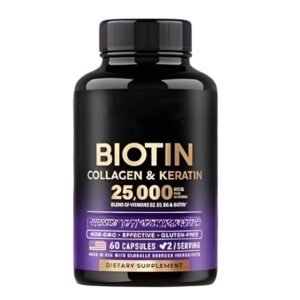 Biotin Complex Capsules 25,000mcg with Collagen & Keratin – Hair Skin & Nails Support – 60 Vegan Capsules