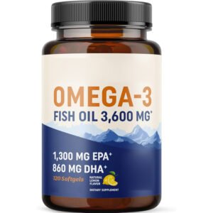 Premium Omega-3 Fish Oil Softgels – 3,600mg, 1,300mg EPA & 860mg DHA – Wild-Caught, Lemon Flavor, 120 Count