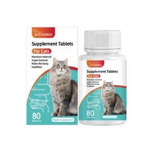 Cat Supplement Tablets for Digestion and  Immunity – Probiotic and Vitamin Enriched – 80 Chewable Tabs for Gut Health & Coat