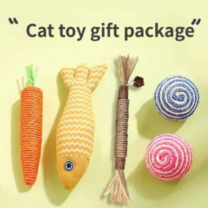 5-Piece Cat Toy Set – Crinkle Squeaky Carrot, Minty Fish, Chew Sticks, Jute Balls – Kittens & Cats
