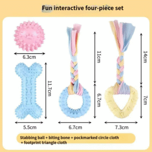 4-Piece Dog Toy Set – Chew Toys for Teething Puppies, Interactive Pet Toys for Small Dogs & Cats, Random Colors